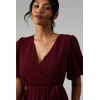 Mature Elegant V-Neckline Puff Sleeve Ruffle Tight Tie Waist  Solid Color Tiered Dress