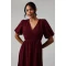 Mature Elegant V-Neckline Puff Sleeve Ruffle Tight Tie Waist  Solid Color Tiered Dress