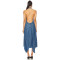 Casual Stylish Open back Denim Fabric Handkerchief Raw Hem Halter Neck Midi Dress