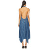 Casual Stylish Open back Denim Fabric Handkerchief Raw Hem Halter Neck Midi Dress