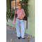 Oversized Elegant Casual Classical Round neckline Long Sleeve Stripe Woman's Blouses