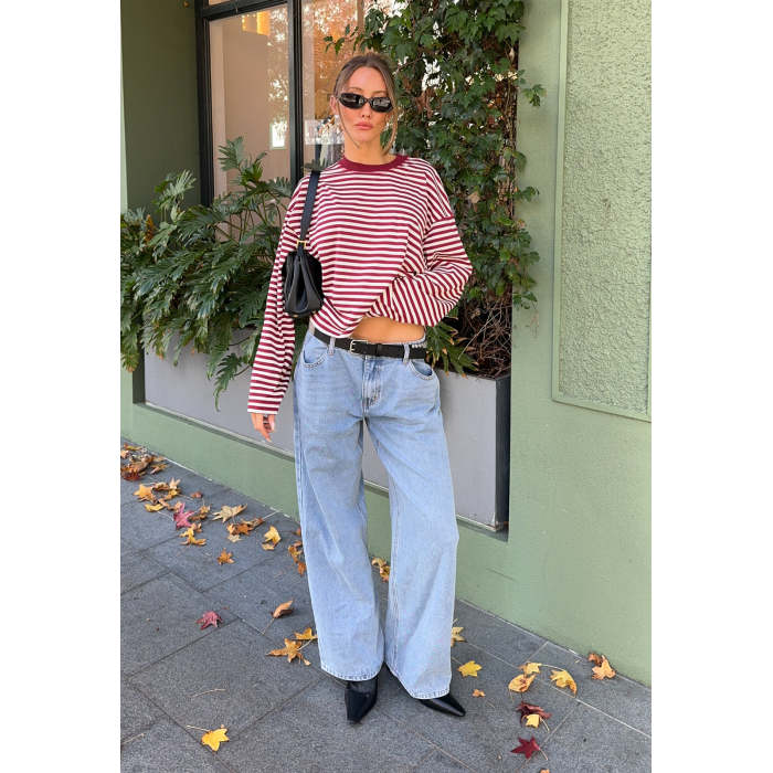 Oversized Elegant Casual Classical Round neckline Long Sleeve Stripe Woman's Blouses