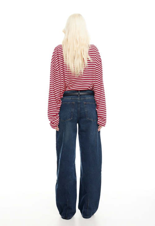 Oversized Elegant Casual Classical Round neckline Long Sleeve Stripe Woman's Blouses