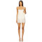 Sweet Ruffled Trim Midweight Lace Fabric Scalloped Eyelash Hem Spaghetti Strap Ruched Mesh Bust Mini Dress