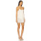 Sweet Ruffled Trim Midweight Lace Fabric Scalloped Eyelash Hem Spaghetti Strap Ruched Mesh Bust Mini Dress