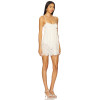 Sweet Ruffled Trim Midweight Lace Fabric Scalloped Eyelash Hem Spaghetti Strap Ruched Mesh Bust Mini Dress