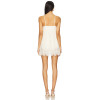 Sweet Ruffled Trim Midweight Lace Fabric Scalloped Eyelash Hem Spaghetti Strap Ruched Mesh Bust Mini Dress