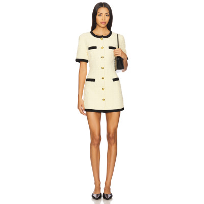 Luxurious Tweed Little Chanel Style Black Gold Color Blocking  Gold Buttons Dress