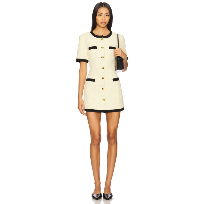 Luxurious Tweed Little Chanel Style Black Gold Color Blocking Gold Buttons Dress