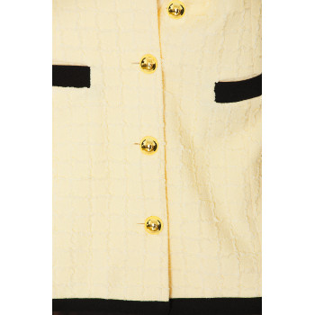 Luxurious Tweed Little Chanel Style Black Gold Color Blocking  Gold Buttons Dress