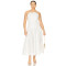 Elegant White Halter Neck Backless Scalloped Neckline Design Midi Dress