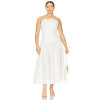 Elegant White Halter Neck Backless Scalloped Neckline Design Midi Dress