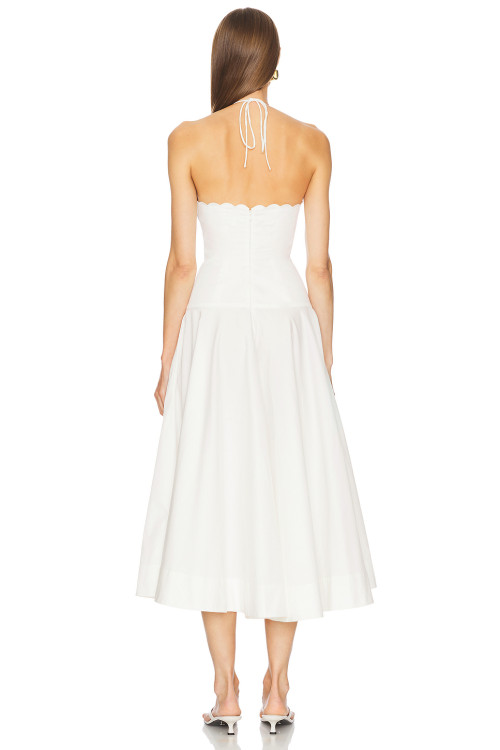 Elegant White Halter Neck Backless Scalloped Neckline Design Midi Dress