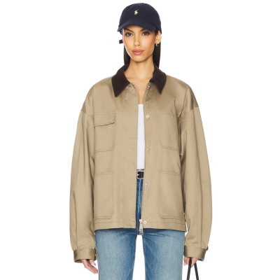 2025 Hot Sale Fashionable Customized Khaki Utility Style Twill Fabric Corduroy Collar Jacket