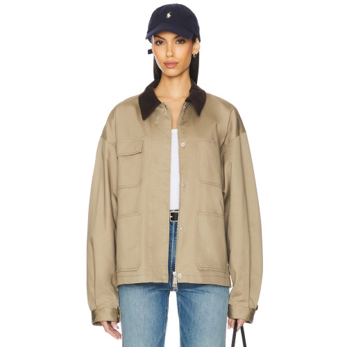 2025 Hot Sale Fashionable Customized Khaki Utility Style Twill Fabric Corduroy Collar Jacket