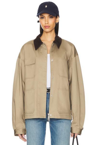 2025 Hot Sale Fashionable Customized Khaki Utility Style Twill Fabric Corduroy Collar Jacket