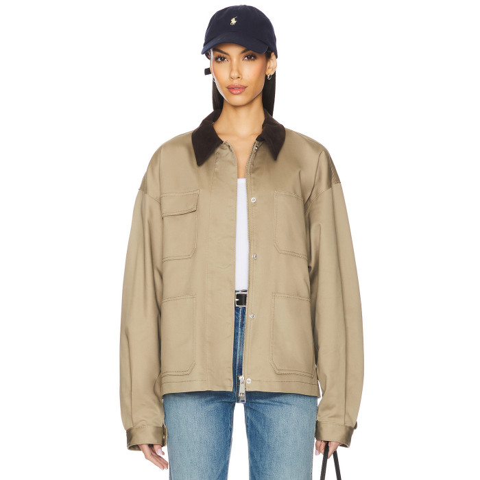 2025 Hot Sale Fashionable Customized Khaki Utility Style Twill Fabric Corduroy Collar Jacket