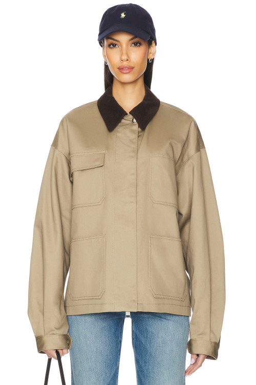 2025 Hot Sale Fashionable Customized Khaki Utility Style Twill Fabric Corduroy Collar Jacket
