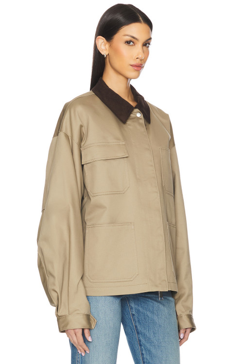 2025 Hot Sale Fashionable Customized Khaki Utility Style Twill Fabric Corduroy Collar Jacket