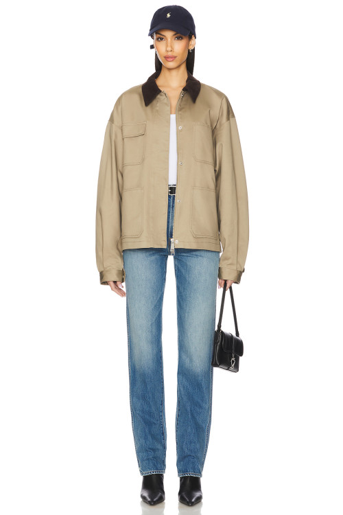 2025 Hot Sale Fashionable Customized Khaki Utility Style Twill Fabric Corduroy Collar Jacket