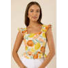 Fashion Sweat Square Neckline Camisole Smocked Straps Smocked Back Fruit Print Casual Tops