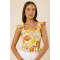 Fashion Sweat Square Neckline Camisole Smocked Straps Smocked Back Fruit Print Casual Tops
