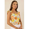 Fashion Sweat Square Neckline Camisole Smocked Straps Smocked Back Fruit Print Casual Tops