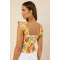 Fashion Sweat Square Neckline Camisole Smocked Straps Smocked Back Fruit Print Casual Tops