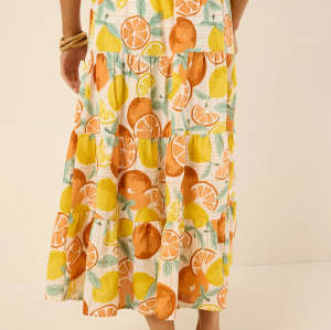 Fashion Sweat Smocked Waistband Smocked Waistband High Waist Fruit Print Casual Tiered Skirt