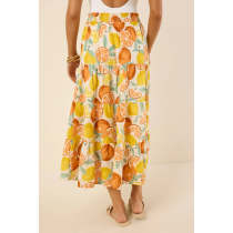 Fashion Sweat Smocked Waistband Smocked Waistband High Waist Fruit Print Casual Tiered Skirt