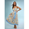 Elegant V-Neckline Camisole Spaghetti Straps Self-Tie Belted Waist Icon Print Striped Trim Dress