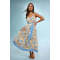Elegant V-Neckline Camisole Spaghetti Straps Self-Tie Belted Waist Icon Print Striped Trim Dress
