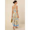 Elegant V-Neckline Camisole Spaghetti Straps Self-Tie Belted Waist Icon Print Striped Trim Dress