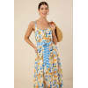 Elegant V-Neckline Camisole Spaghetti Straps Self-Tie Belted Waist Icon Print Striped Trim Dress