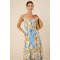 Elegant V-Neckline Camisole Spaghetti Straps Self-Tie Belted Waist Icon Print Striped Trim Dress