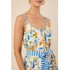 Elegant V-Neckline Camisole Spaghetti Straps Self-Tie Belted Waist Icon Print Striped Trim Dress