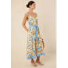 Elegant V-Neckline Camisole Spaghetti Straps Self-Tie Belted Waist Icon Print Striped Trim Dress