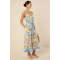 Elegant V-Neckline Camisole Spaghetti Straps Self-Tie Belted Waist Icon Print Striped Trim Dress