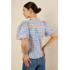 Sample Elegant Spread Collar V-Neckline Short Puff Sleeve Check Print With Cherries Casual Tops