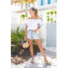 Sample Off Shoulder Smocked At Neckline Embroidered Floral Solid Color Casual Tops