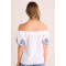 Sample Off Shoulder Smocked At Neckline Embroidered Floral Solid Color Casual Tops