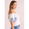 Sample Off Shoulder Smocked At Neckline Embroidered Floral Solid Color Casual Tops