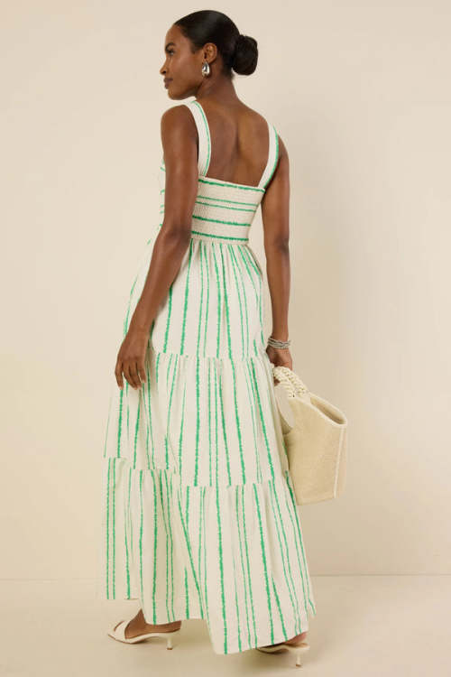 Daily Sample Square Neckline Camisole Allover Abstract Stripes Smocked Back Casual Dress