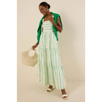 Daily Sample Square Neckline Camisole Allover Abstract Stripes Smocked Back Casual Dress