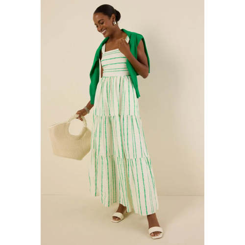 Daily Sample Square Neckline Camisole Allover Abstract Stripes Smocked Back Casual Dress
