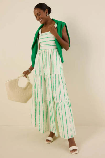 Daily Sample Square Neckline Camisole Allover Abstract Stripes Smocked Back Casual Dress