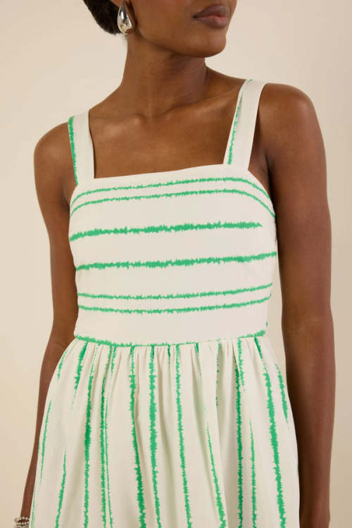 Daily Sample Square Neckline Camisole Allover Abstract Stripes Smocked Back Casual Dress
