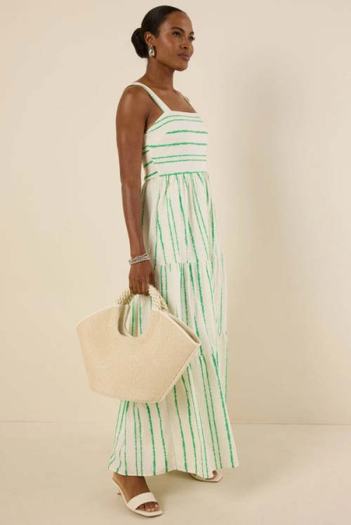 Daily Sample Square Neckline Camisole Allover Abstract Stripes Smocked Back Casual Dress