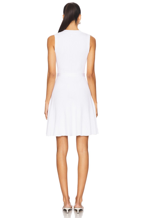 Elegant Simple Sleeveless White Knitted V Neck Gold Buttons Dress