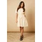Elegant Round Neckline Puff Sleeve Smocked Front Tight Waist Solid Color Casual Dress